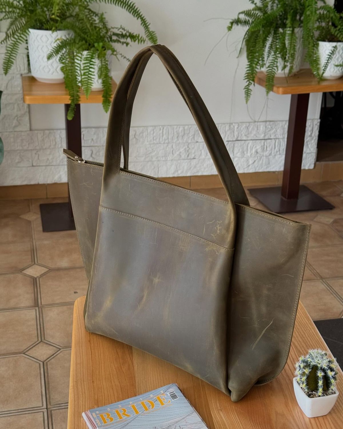 Жіноча сумка-тоут "Khaki Vintage" зі шкіри Crazy Horse a110281 фото